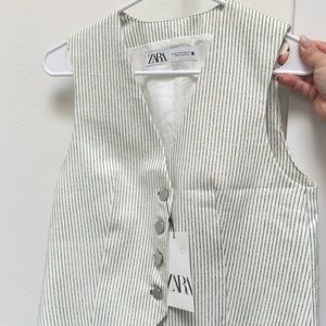 Zara Pinstriped Cream and Green Vest